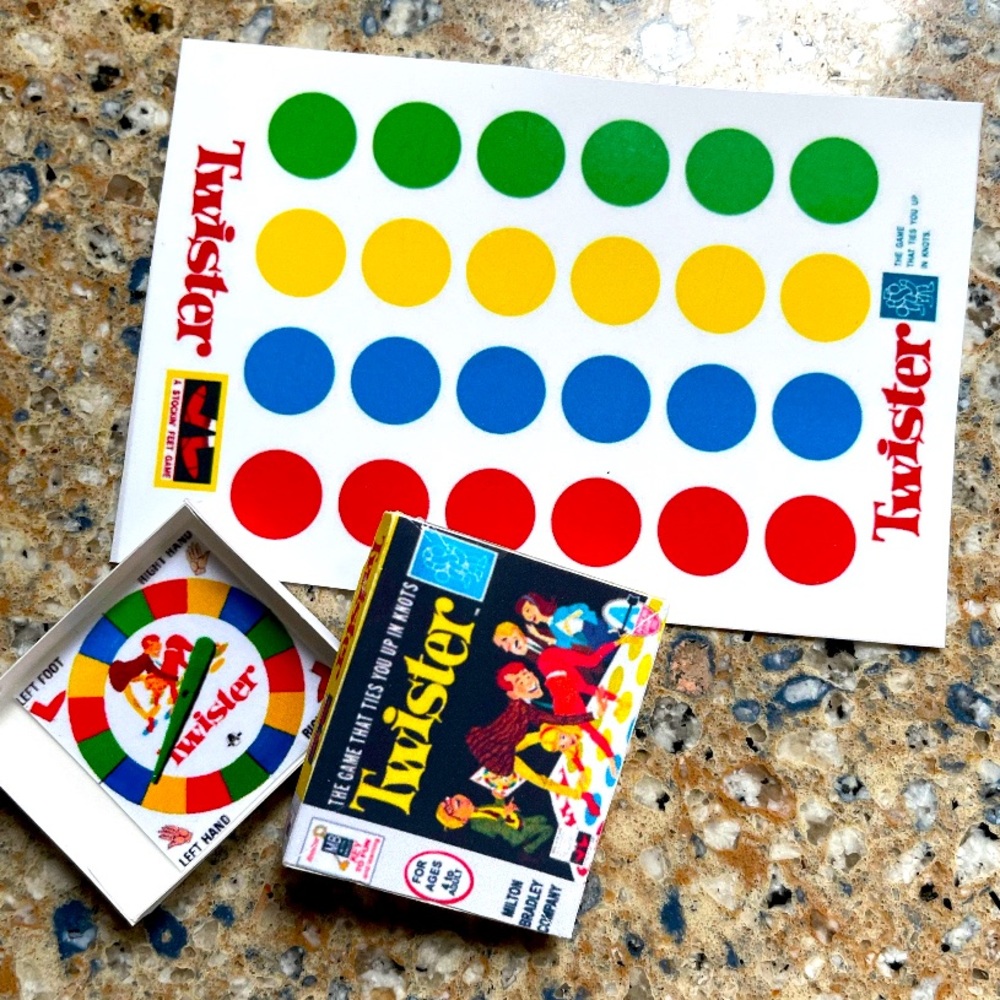 1:12 scale miniature vintage twister mat spinner and box